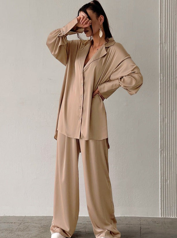 Street-Wave Oversized Satin Lounge Set For Women Plus Size With Wide-Leg Pants For Effortless Chic Comfort