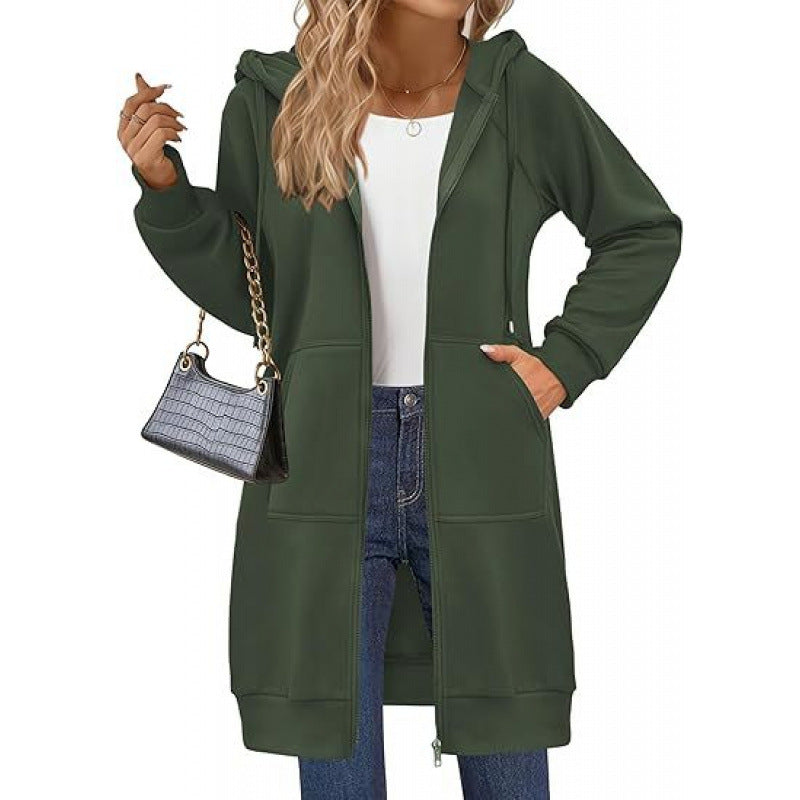 Street-wave Women Hooded Jacket With Side Pockets Zip Closure Cozy Everyday Wear
