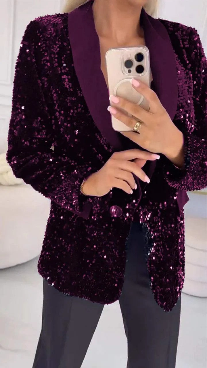 Street-Wave Glitter Blazer For Women With Sparkling Sequin Finish Elegant Festive Statement