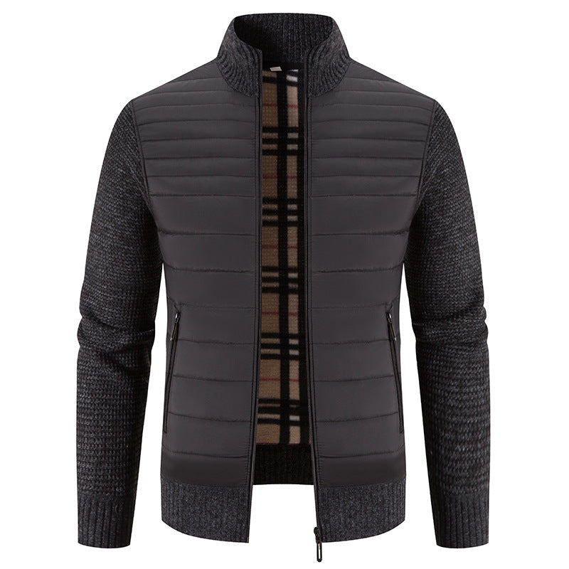 Streetwave Mens Hybrid Jacket With Knit Sleeves And Stand Collar Quilted Insulated Warmth