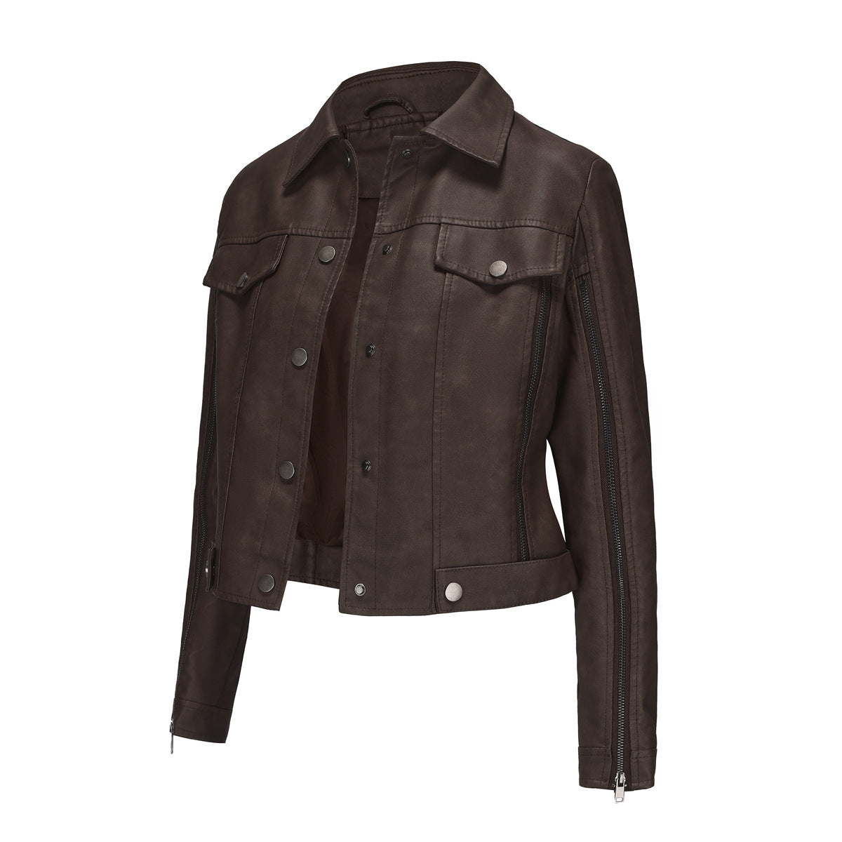 Streetwave Womens Faux Leather Short Jacket With Zipper Details For Trendsetting Style