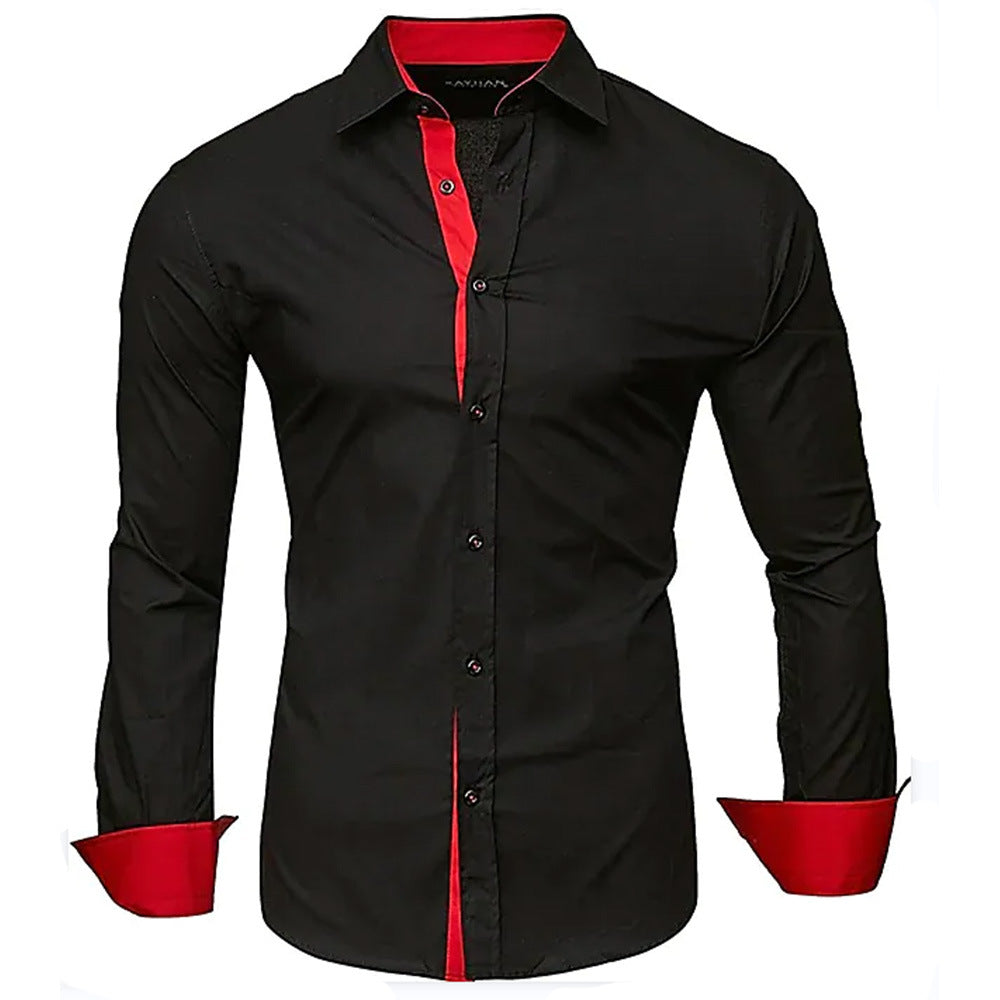 Street Wave Men's Elegant Long Sleeve Shirt With Contrasting Cuffs For Formal And Daily Wear