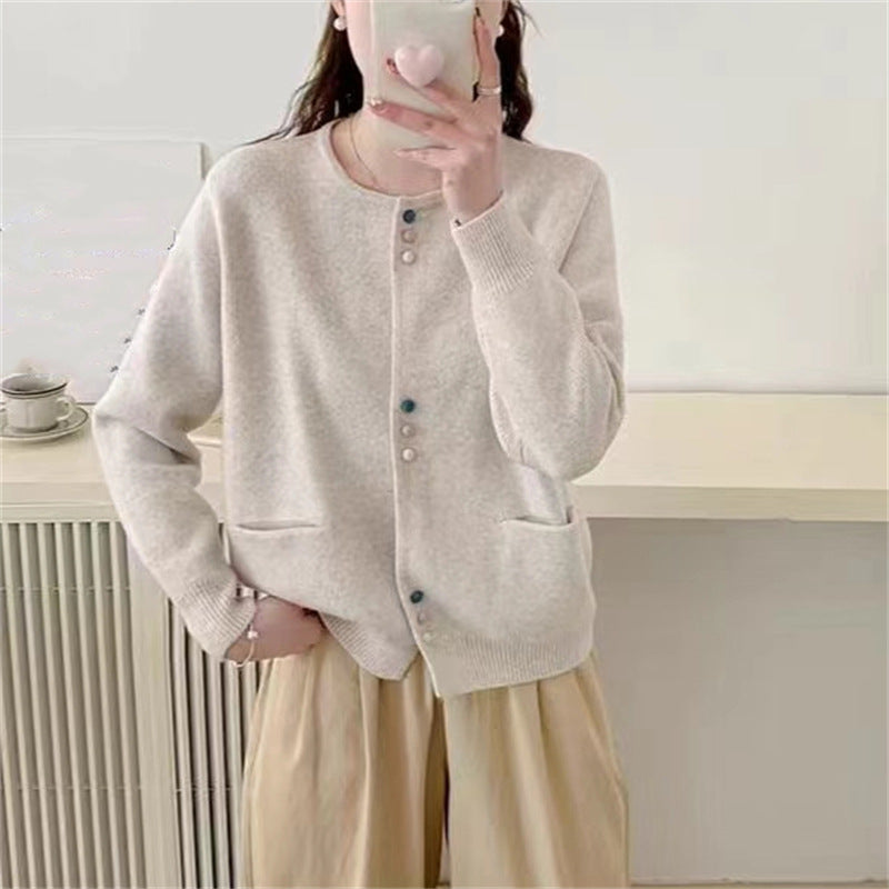 Street-wave Women's Cozy Cardigan With Soft Knit Colorful Buttons And Practical Pockets