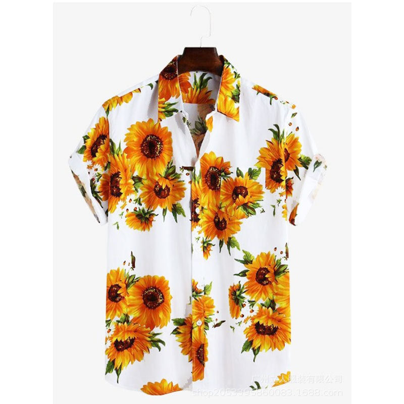 Men's Lightweight Sunflower Print Short Sleeve Shirt By Streetwave Bold Breathable Cotton Summer Essential