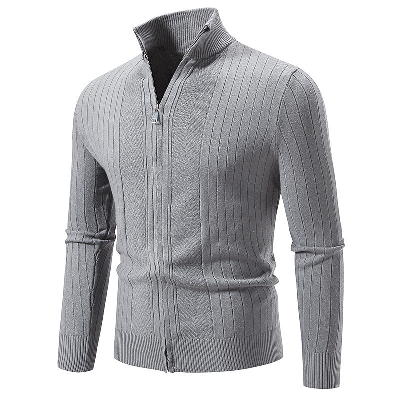Street-Wave Men's Ribbed Zip Cardigan With Modern Zipper Premium Knit Comfort Sleek Everyday Style