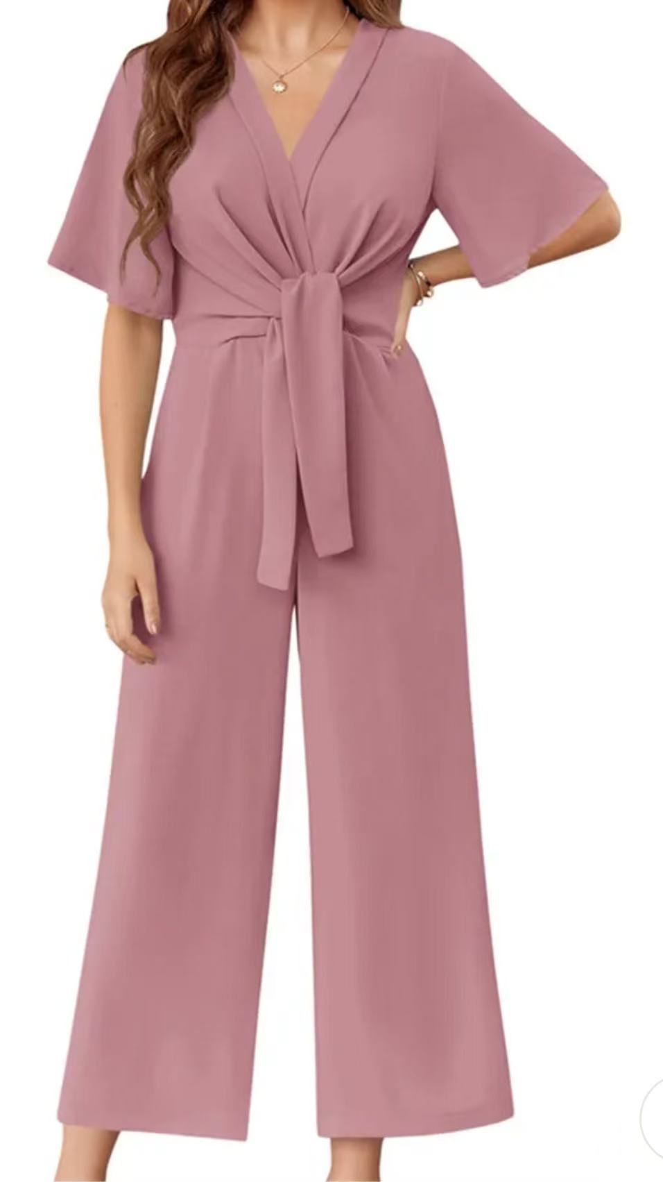 Street-Wave Wrap Jumpsuit For Women With Wide-Leg Silhouette And Waist Belt Elegant Versatile