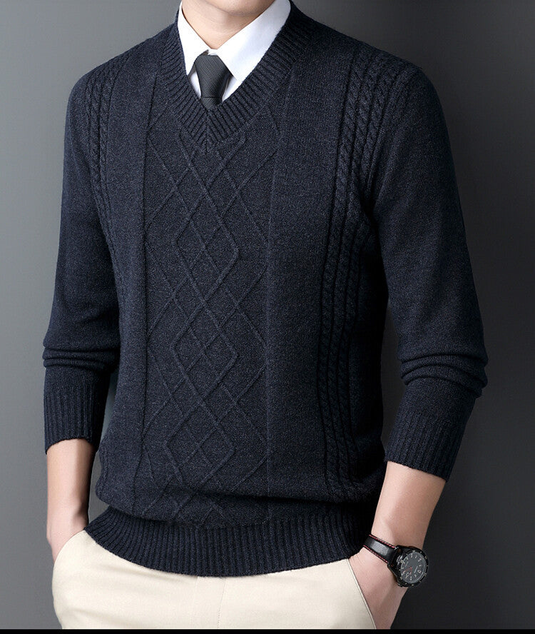 Streetwave Mens V Neck Cable Knit Sweater Premium Wool For Modern Professionals Everyday Wear