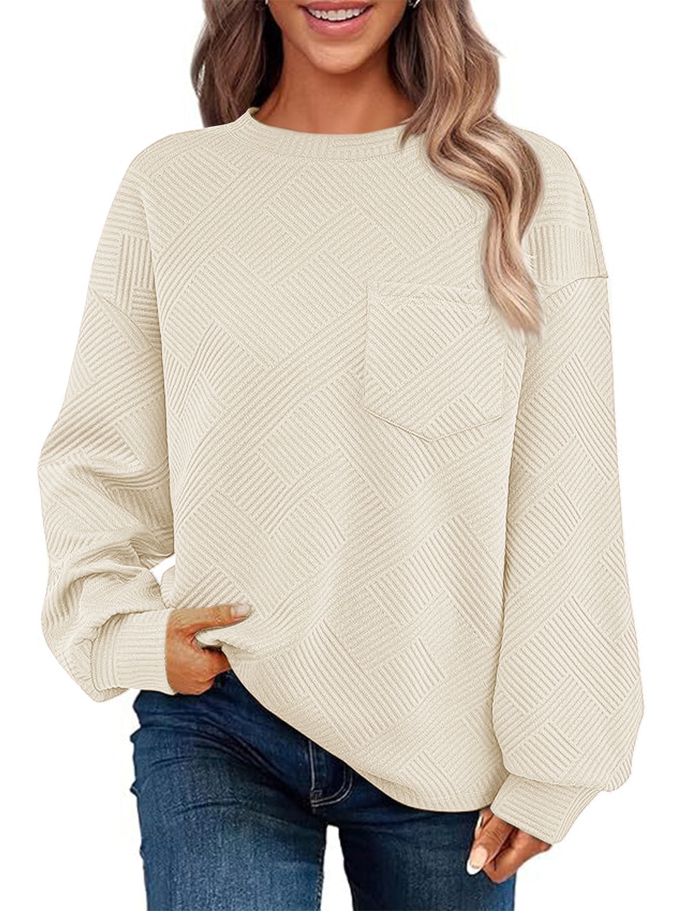 Streetwave Women Cozy Structured Knit Sweater With Front Pocket Casual Everyday Pullover