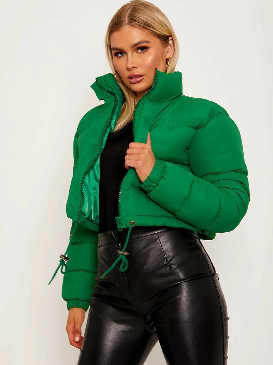 Street-wave Womens Short Puffer Jacket Trendy Insulated Coat With Drawstring Hem Cozy Comfort