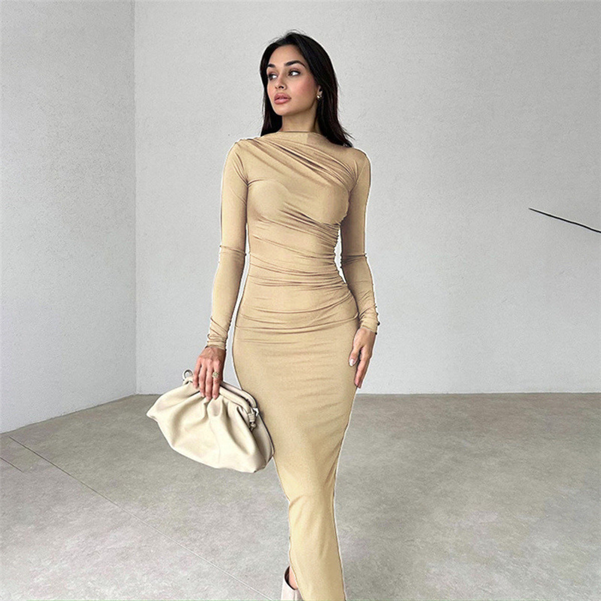 Street-Wave Women's Elegant Wrap Dress With Long Sleeves And Figure-Hugging Fit For Gala And Evening Events