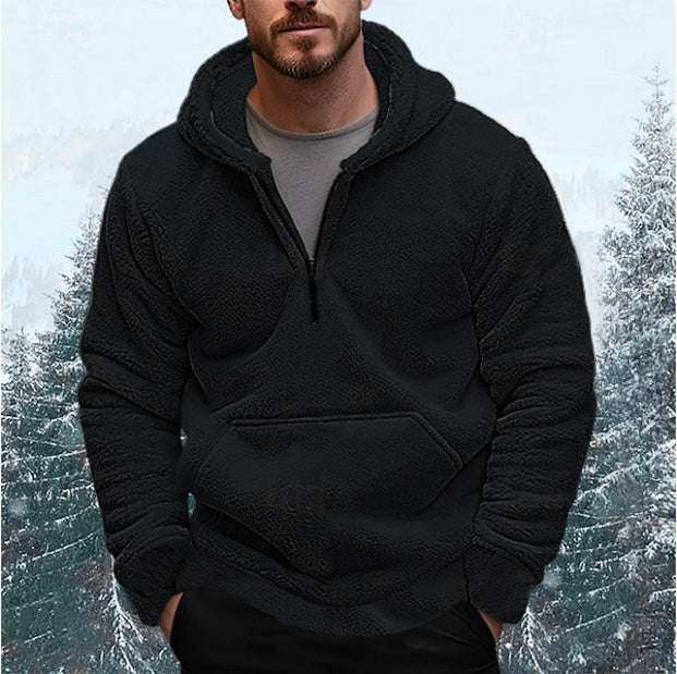 Street-wave Men's Cozy Fleece Hoodie With Half-Zip, Soft Warm Comfort For Cold Days