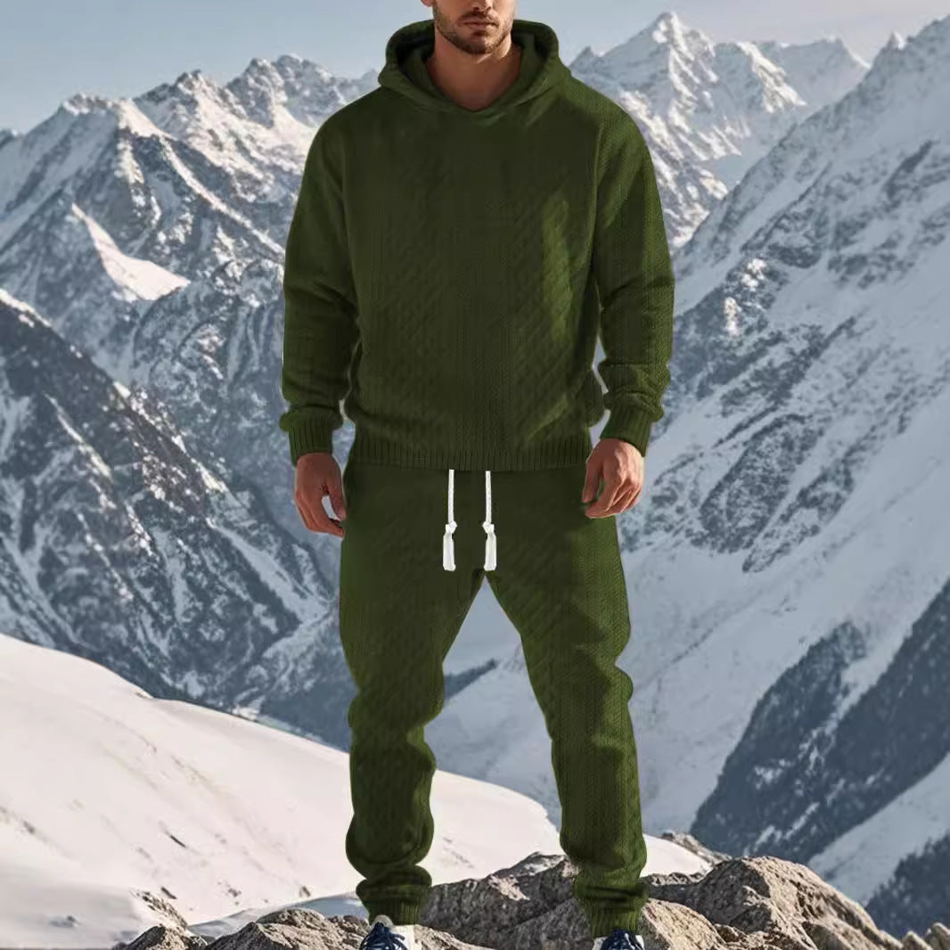 Street-wave Mens Hoodie And Jogger Set With Structured Textured Design For Active Men
