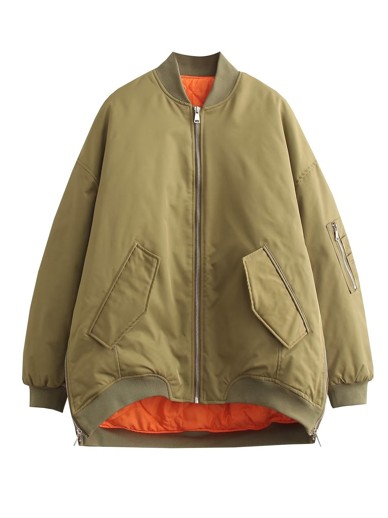 Street-wave Women's Oversized Bomber Jacket With Technical Details And Practical Pockets