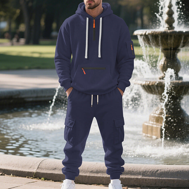 Street-Wave Mens Sport Hoodie And Cargo Pants Set Breathable Comfort For Training And Streetwear