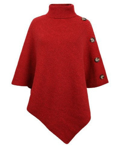 Streetwave Women Knit Poncho With High Collar And Button Details Cozy Autumn Essential