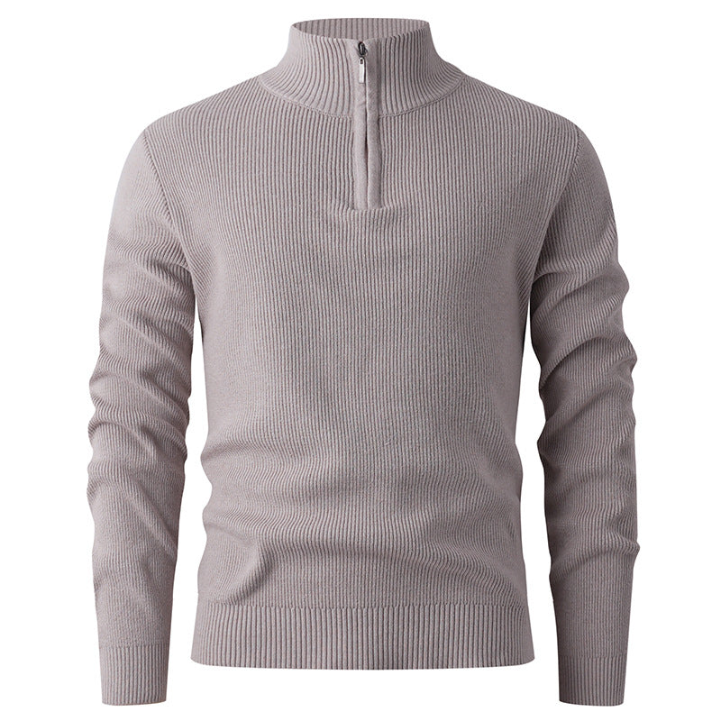Street Wave Men's Zip Neck Knit Pullover With Fine Rib Knit Breathable Cotton Blend Modern Style