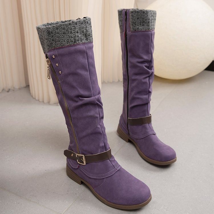 Street-Wave Plus-Size Leather Knee-High Boots With Side Zip And Low Block Heel For All-Day Comfort