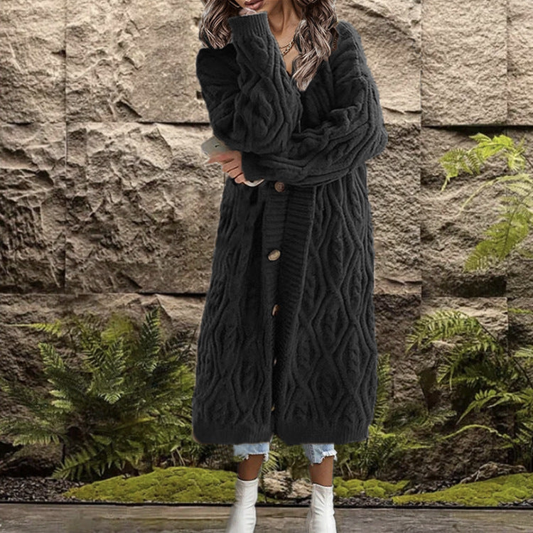 Street-Wave Women's Cable Knit Coat With Intricate Cable Pattern Elegant Winter Outerwear For Fashionable Women