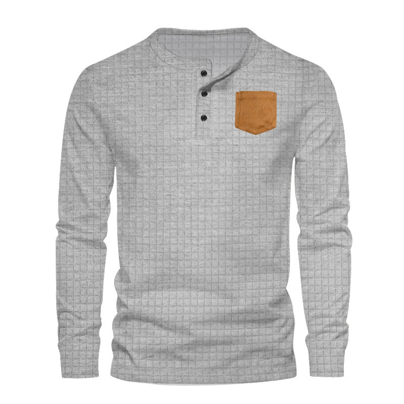 Mens Long Sleeve Shirt With Structured Grid Design Pocket Street-Wave Premium Cotton For Everyday Casual