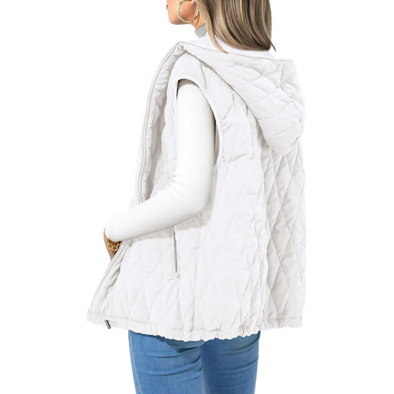 Street-Wave Women Quilted Hooded Vest With Side Zip Pockets Cozy Versatile Outerwear