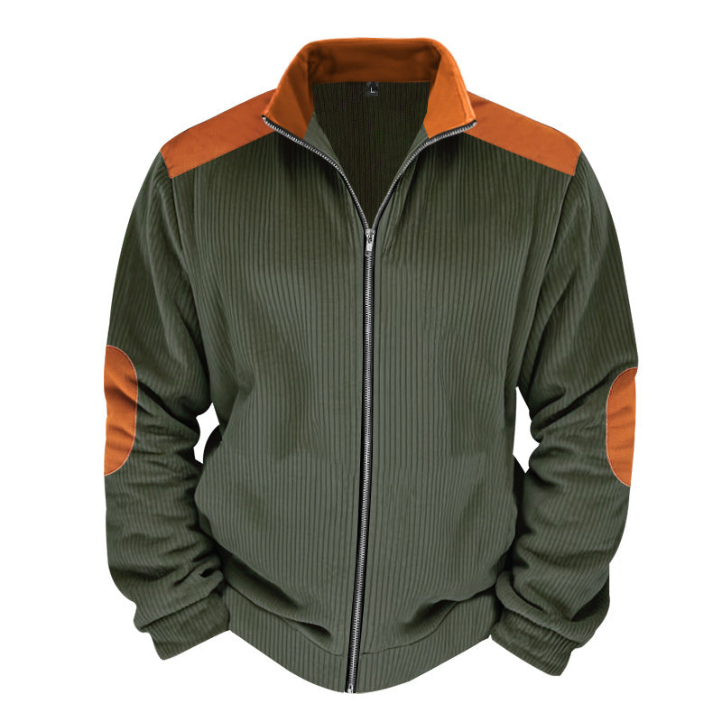 Mens Quilted Jacket Regular Fit Zipper Front Ribbed Texture Street Wave