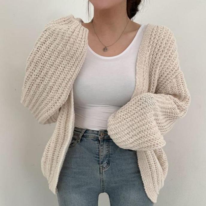 Street Wave Womens Chunky Knit Oversized Cardigan With Deep V Neck For Cozy Everyday Wear