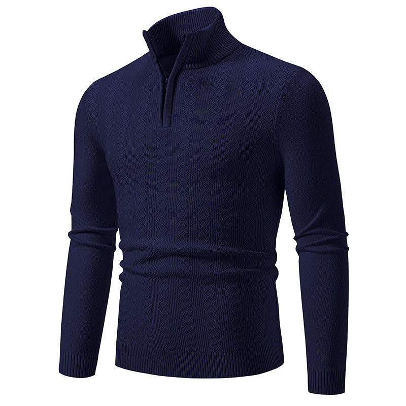 Street-Wave Men's Stand Collar Zip Knit Pullover for Cold Days with Premium Comfort and Versatility