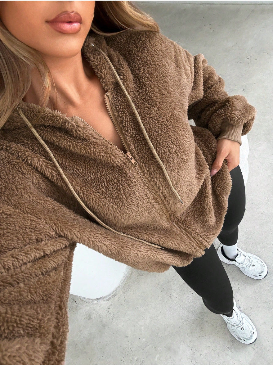 Street-Wave Women Cozy Fleece Jacket With Hood And Kangaroo Pocket For Warm All Day Comfort