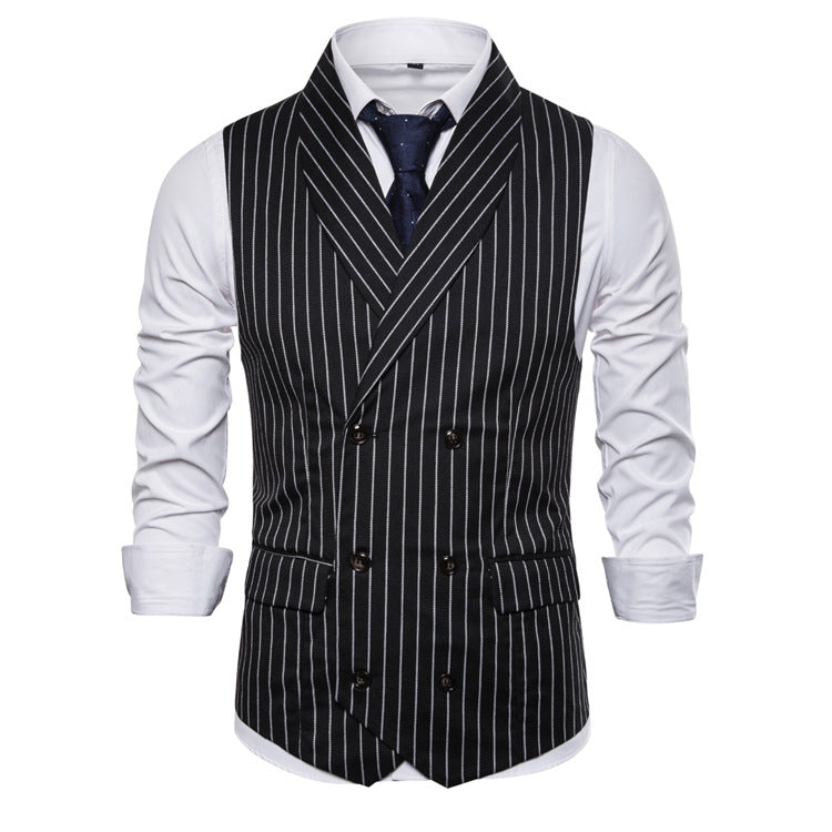 Street-wave Mens Elegant Pinstripe Suit Waistcoat Double Breasted Formal Vest For Dressy Occasions