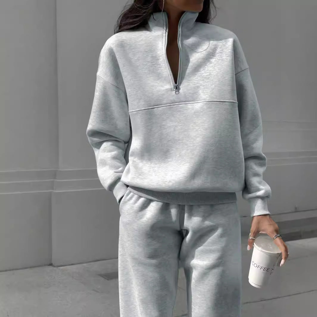 Street Wave Womens Cozy Polar Collar Zip Sweater And Matching Joggers Set For All Day Comfort