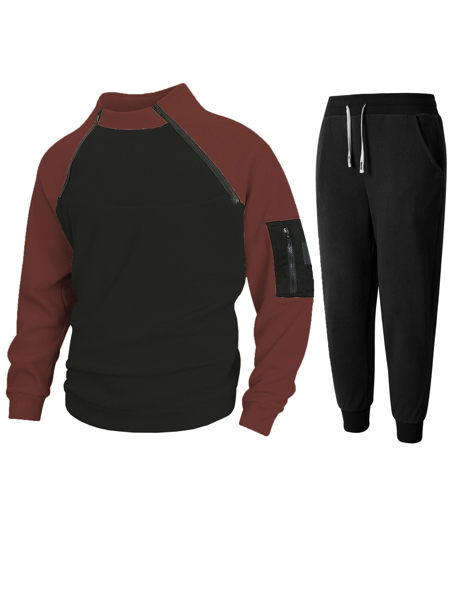 Street-wave Men's Functional Fleece Pullover With Stand Collar And Zip Arm Pocket For Active Lifestyles