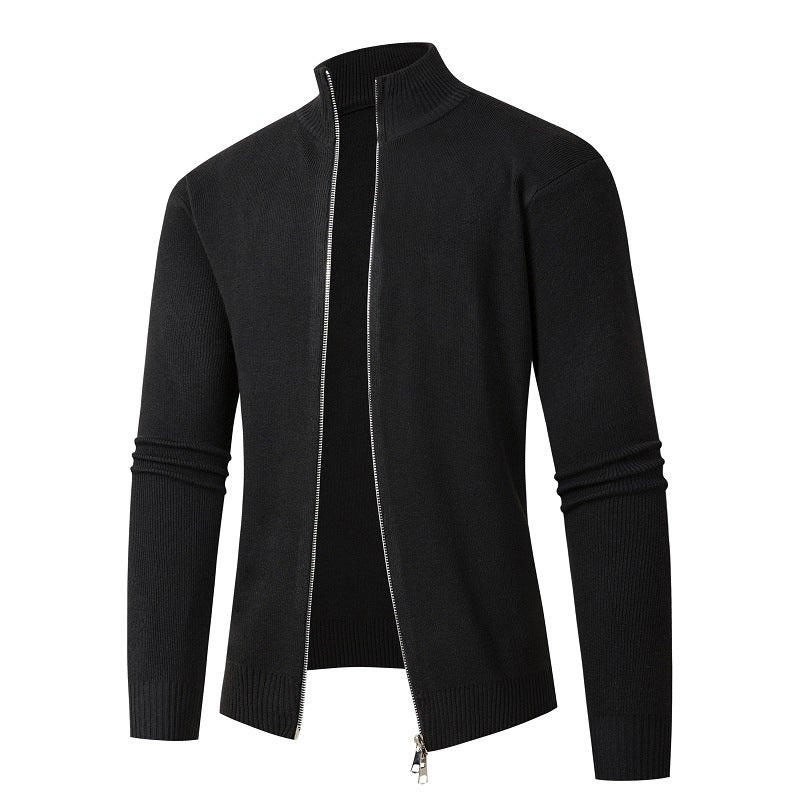 Mens Zip Up Cardigan With High Collar Street Wave Knitwear For Everyday Casual Style