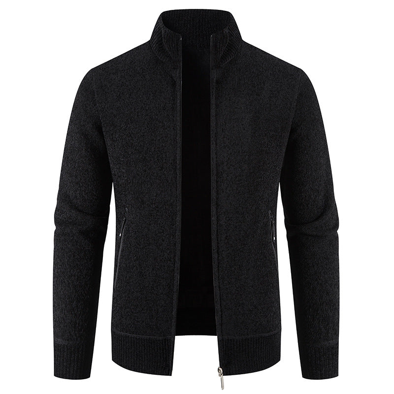 Street-wave Mens Elegant Knit Cardigan With High Collar For Smart Casual Wear And Practical Zip Pockets
