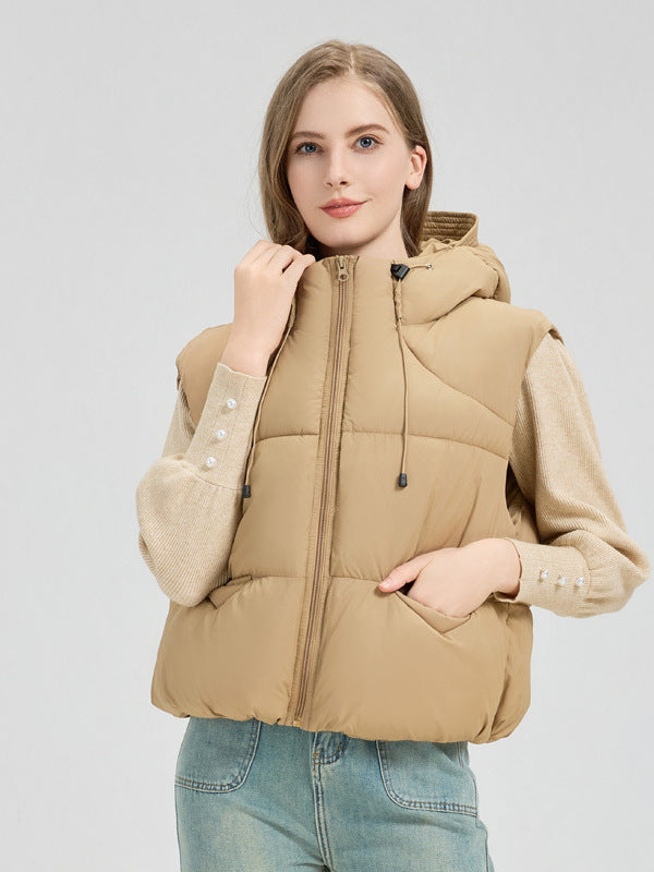 Street-Wave Women's Quilted Vest With Removable Hood For All-Season Warmth And Side Pockets