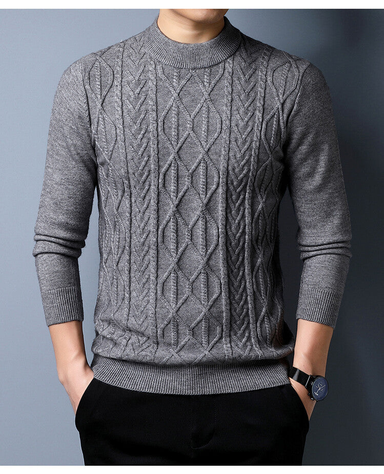 Street-wave Men's Cable Knit Sweater Wool Blend For Warmth And Modern Fit With Structured Pattern
