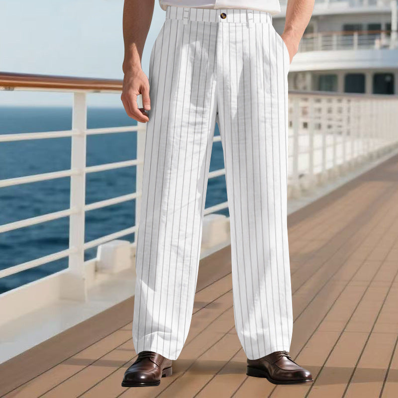 Street-wave Slim Pinstripe Dress Pants for Modern Men - Elegant Comfortable Formal Trousers