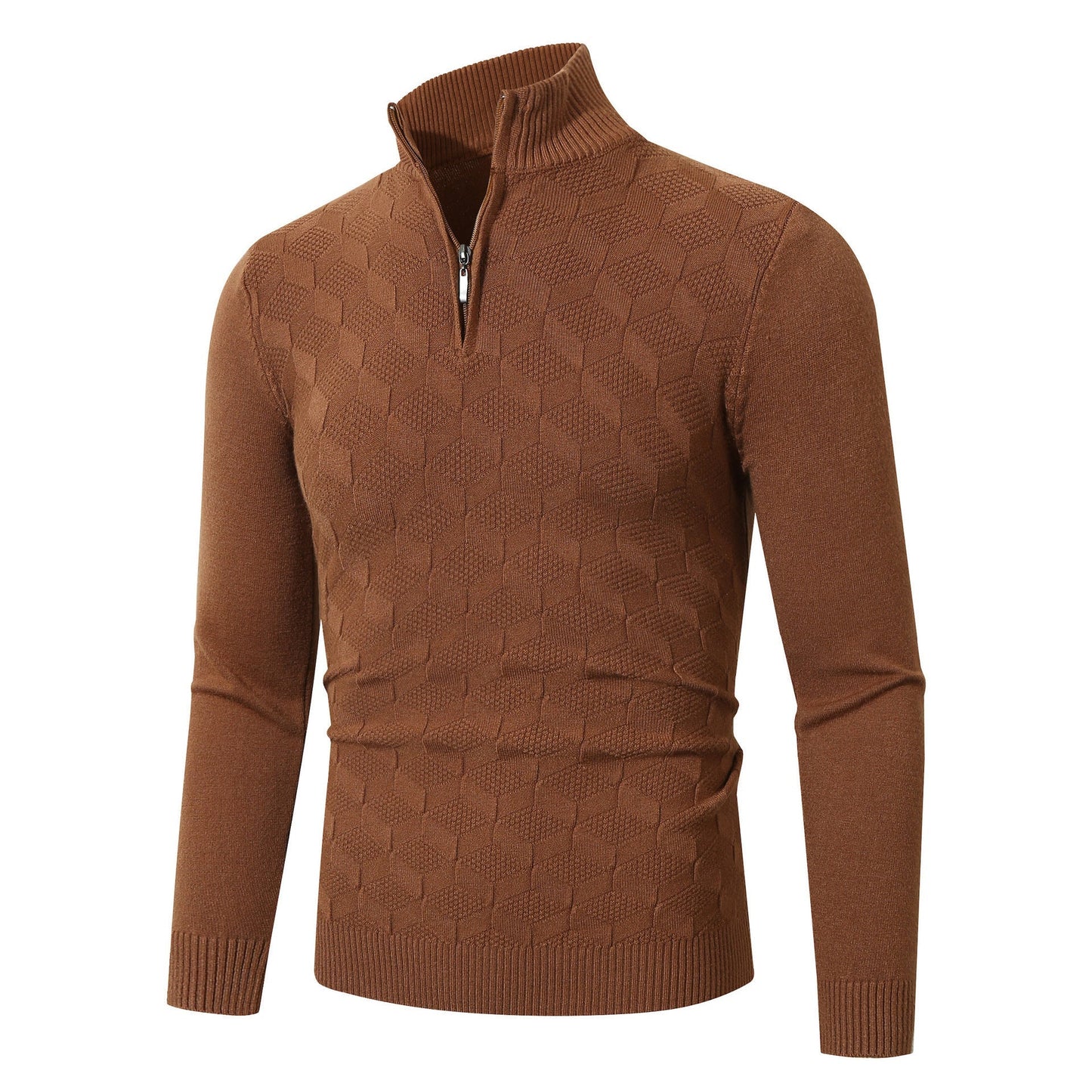 Street-wave Men's Half Zip Knit Pullover With Structured Cable Pattern Casual Comfort