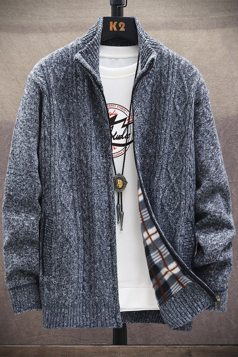 Streetwave Men's Knit Cardigan With Faux Leather Details And High Collar For Cozy Cold Weather