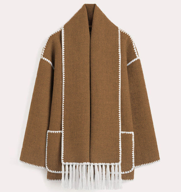 Street-Wave Womens Oversized Cardigan Fringes Pockets Cozy
