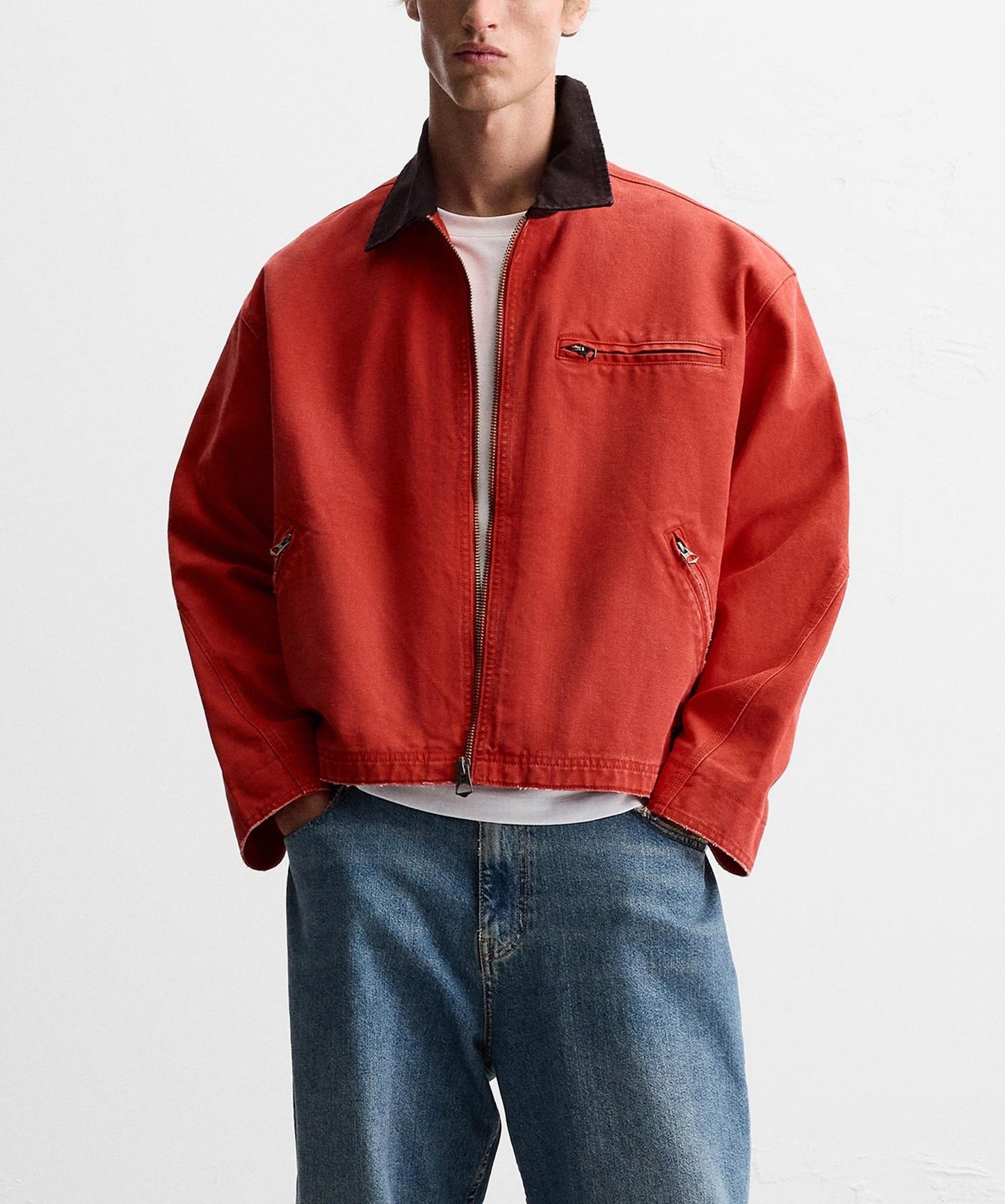 Street-wave Mens Versatile Durable Work Jacket With Zippered Chest Pocket Rugged Comfort