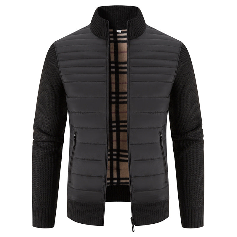 Streetwave Mens Hybrid Jacket With Knit Sleeves And Stand Collar Quilted Insulated Warmth