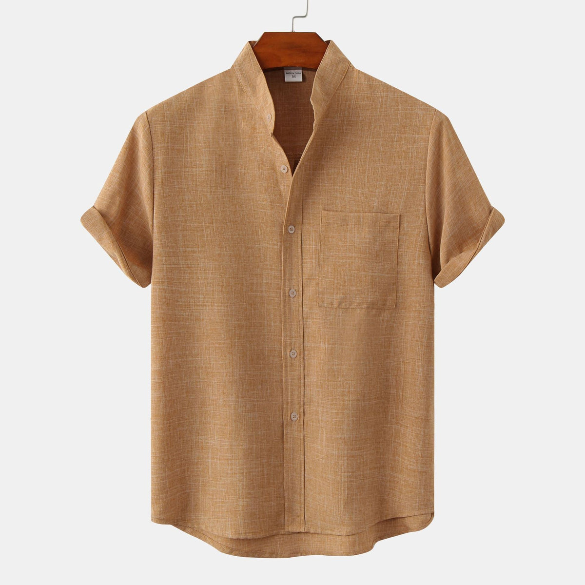 Street-Wave Men's Short Sleeve Shirt With Modern Stand Collar And Chest Pocket For Smart Casual Wear