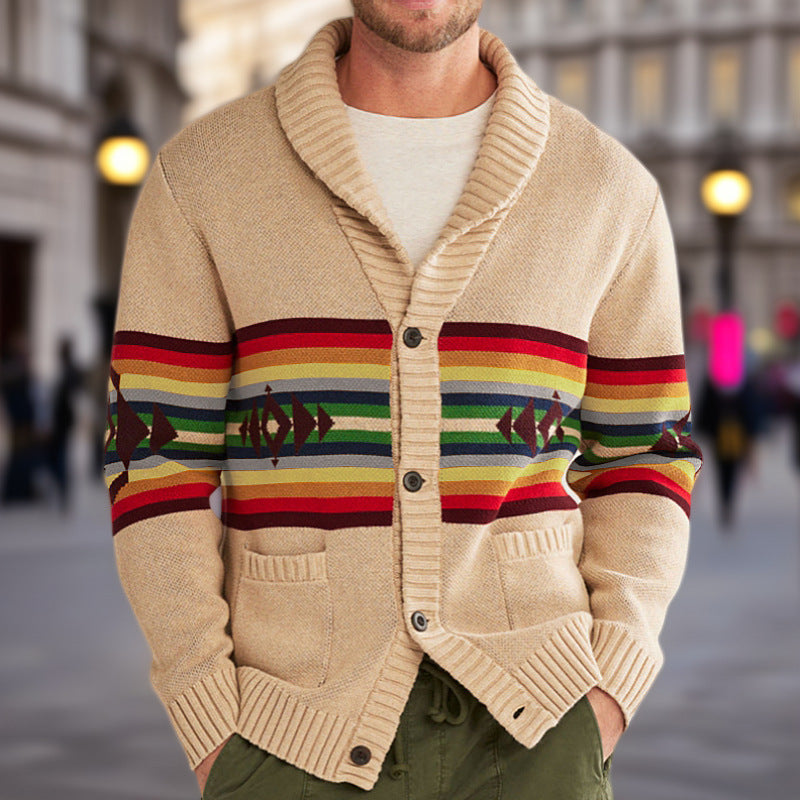 Streetwave Mens Knit Cardigan With Vibrant Colorful Pattern And Relaxed Fit For Casual Streetwear