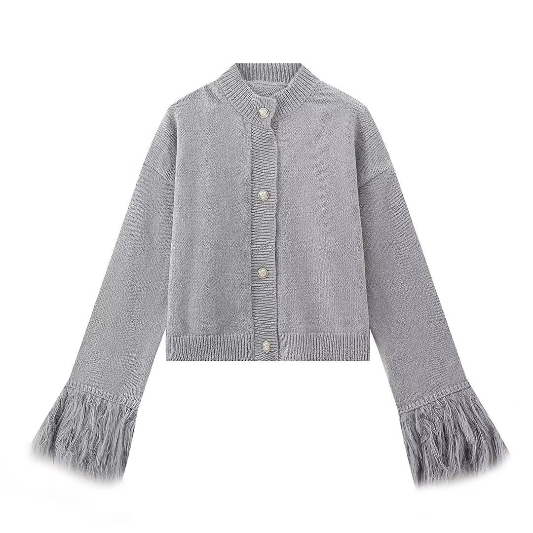 Street-Wave Womens Casual Knit Cardigan With Decorative Fringes And Premium Buttons For Everyday Chic