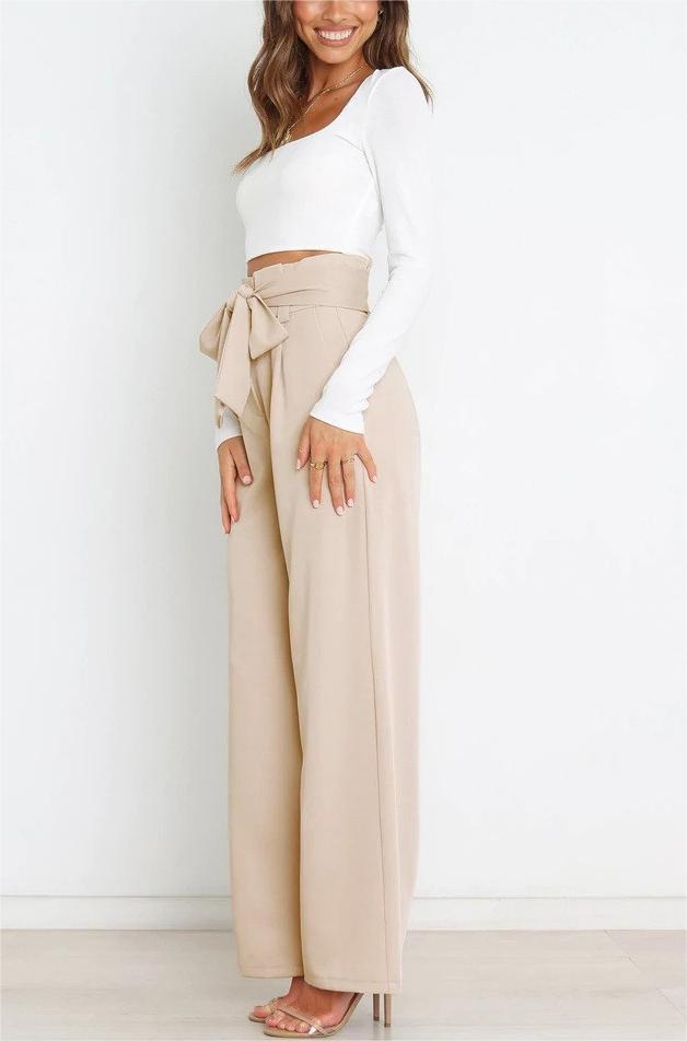 Street-Wave Women Wide-Leg Pants With Decorative Belt, Elegant Comfort for Office