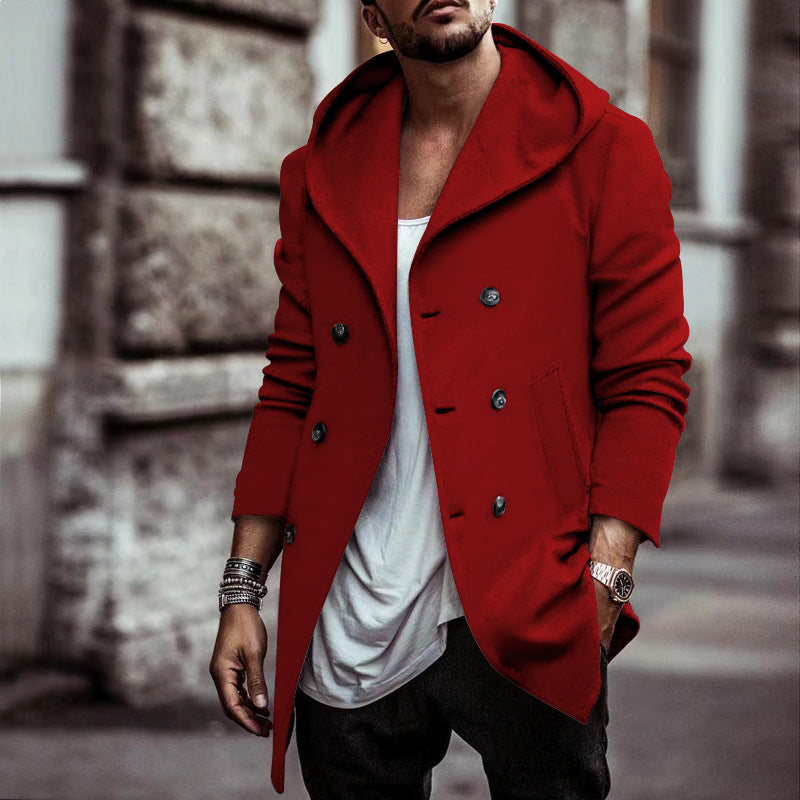 Street Wave Hooded Coat For Men Elegant Double Breasted Winter Warmth For Fashion Forward Gentlemen