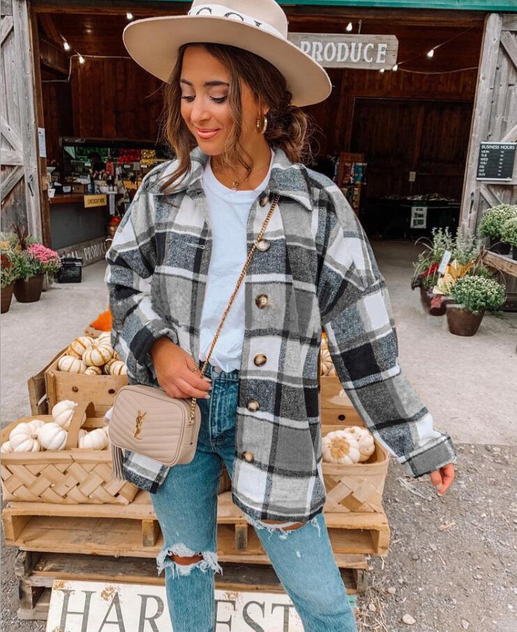 Street-wave Womens Flannel Plaid Jacket With Button Details For Casual Comfort And Style