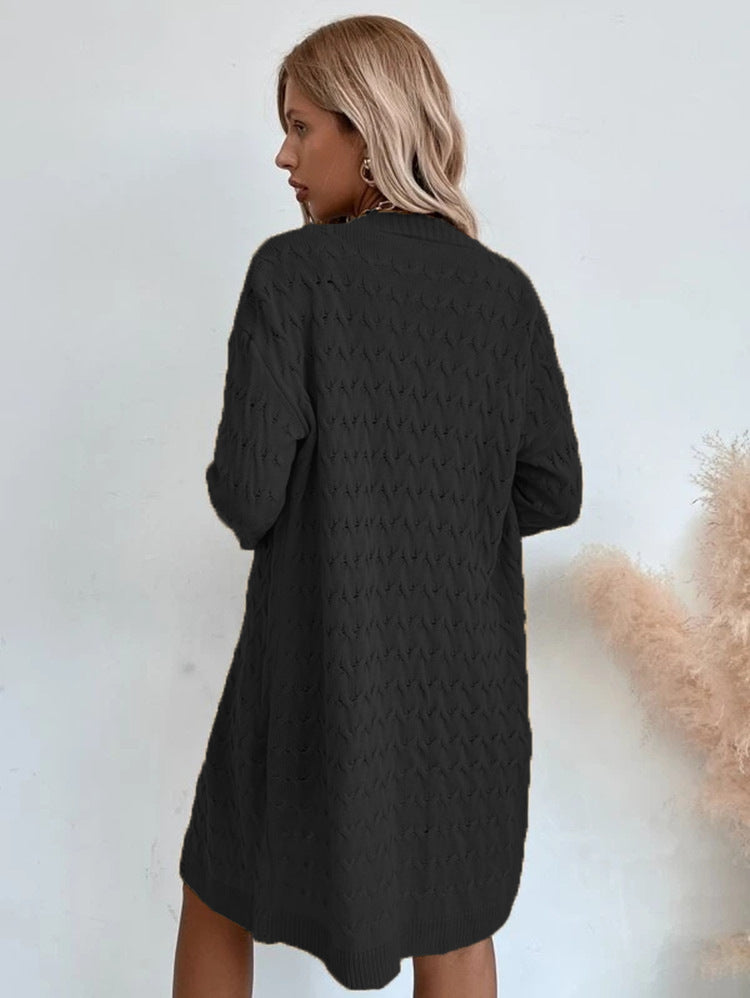 Street-Wave Womens Oversized Knit Coat With Textured Pattern Cozy Relaxed Fit Everyday Winter Wardrobe Essential