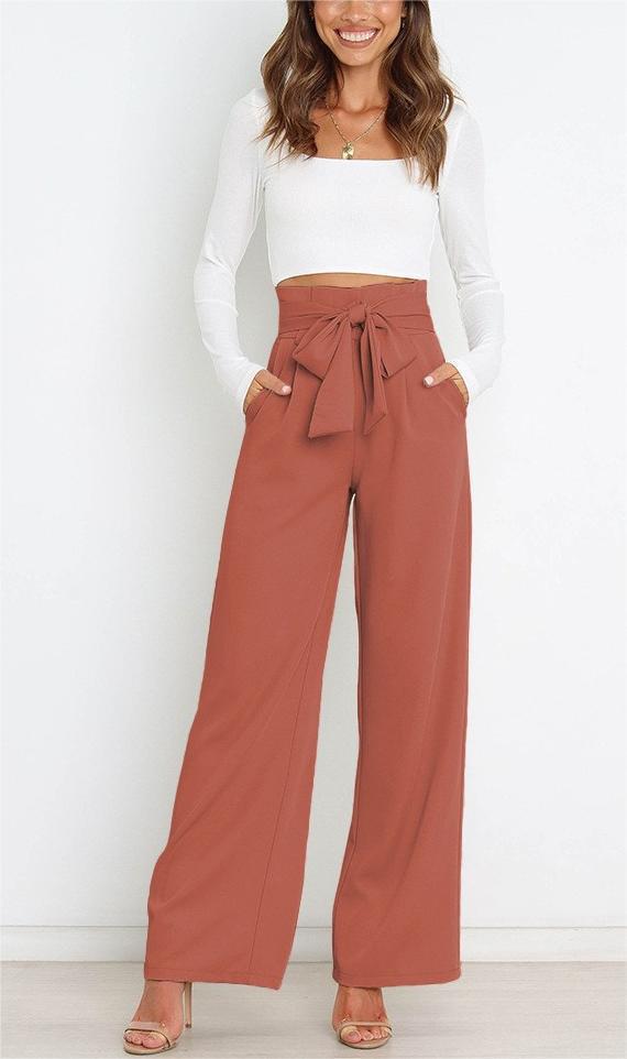 Street-Wave Women Wide-Leg Pants With Decorative Belt, Elegant Comfort for Office