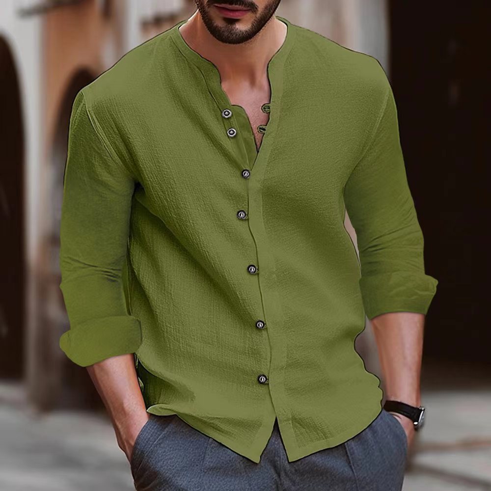 Men's Lightweight Cotton Henley Shirt Street Wave Button Detail For Everyday Stylish Men And Casual Outfits
